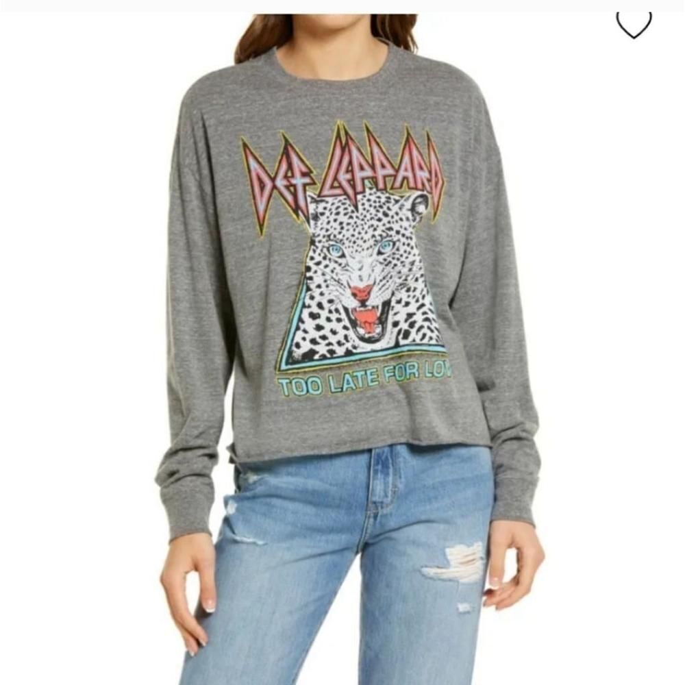 NWOT Daydreamer Gray Def Leppard Too Late For Love Cropped Sweatshirt S